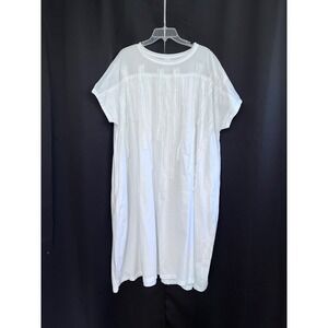 Moyuru White Cotton Tunic Dress Oversized Lagenlook Pleated Size Medium